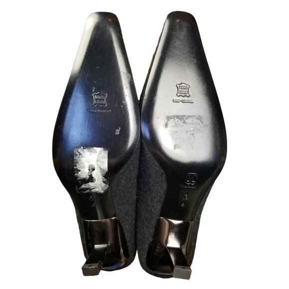 NWOB Charcoal Gray Made In Italy Designer felted wool embroidered flower boots - Picture 11 of 15